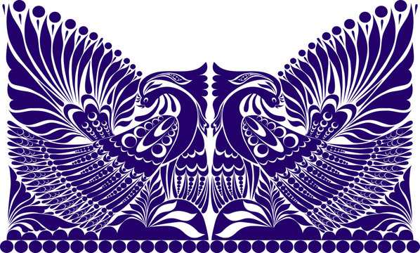 Vector Russian Ornament.   Folklore Ornament Withe Bird