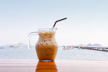 Ice Coffee on the beach in summer