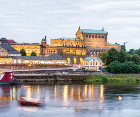 Dresden night landscape with medieval architecture and Elbe river, Germany