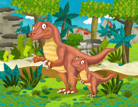 cartoon happy dinosaur raptor - illustration for children