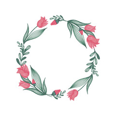 Fototapeta na wymiar Floral Wreath Hand-Painted Spring Illustration