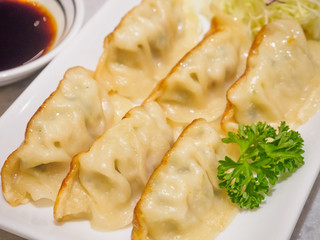 Gyoza dumplings with vegetables