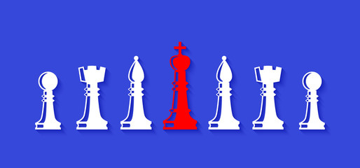 Set of chess figures. Chess elements collection. Flat style chess figures isolated. Leadership concept. Team with leader. Leader controlling followers. Vector illustration.
