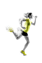 Running woman on white background