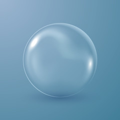Transparent soap bubble on dark blue background, vector illustration