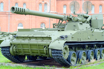 Fototapeta na wymiar Fragment military tank. Era of Cold War.