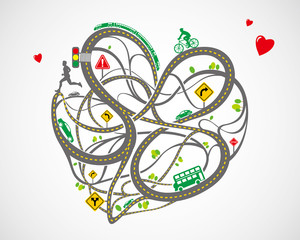vector of heart-shaped traffic map