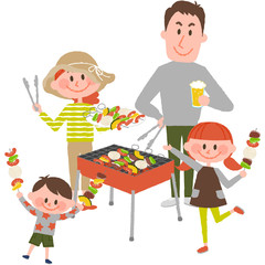 family enjoying barbecue outdoors