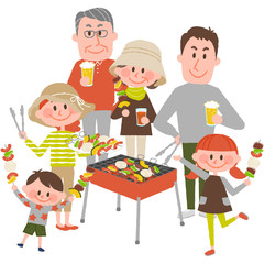 family enjoying barbecue outdoors