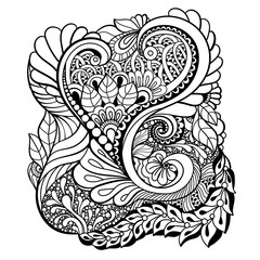 black and white pattern in a zentangle style, Hand-drawn design illustration