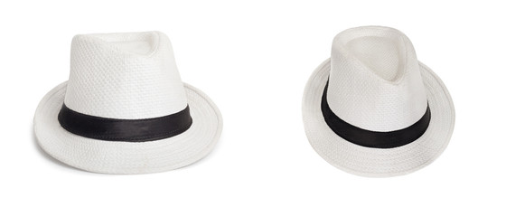 Sunglasses and a white summer hat on an isolated background