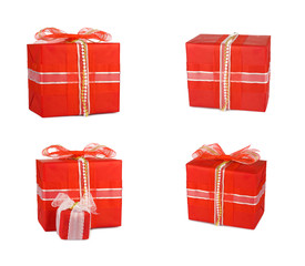 Holiday set gift boxes decorated with bows and ribbons