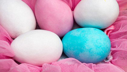 Easter eggs composition over pink background