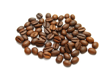 Coffee grains on white