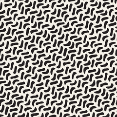 Hand Drawn Scattered Wavy Lines Monochrome Texture. Vector Seamless Black and White Pattern