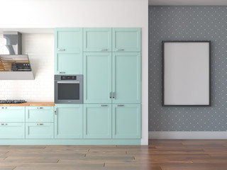 Mock up poster, kitchen scene, interior, 3d rendering
