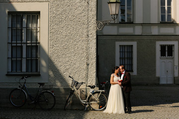 Bride and groom outdoor on their wedding day