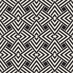 Geometric Ornament With Striped Rhombuses. Vector Seamless Monochrome Pattern