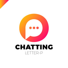 O and P letter logo, speech bubble negative space volume vector icon