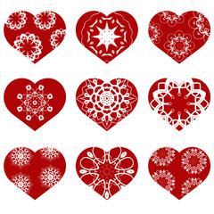 Obraz na płótnie Canvas Romantic Red Heart Set Isolated on White Background. Image Suitable for Laser Cutting. Symbol of Valentines Day.