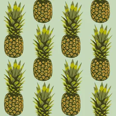 Foto op Plexiglas Ananas Naadloze patroon, ananas op een groene achtergrond. Vector illustratie.