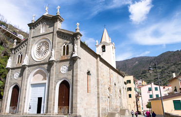 Fototapeta na wymiar Riomaggiore, Italy. Town Church