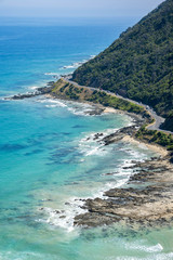 Coastline of a rocky beach along the Great Ocean Road, Victoria Australia