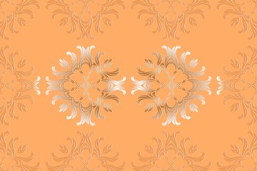 Orange graphic ornament Yellow abstract illustration Dark Vintage background, damask pattern abstract background with repeating elements