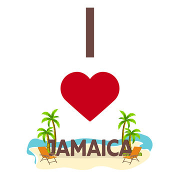 I love Jamaica. Travel. Palm, summer, lounge chair. Vector flat illustration.