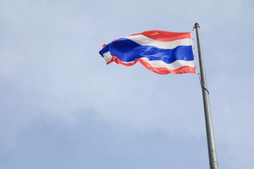 Thailand Flag Wave Flying with blue sky background.