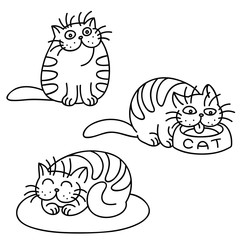 cartoon fat cat emoticons set. vector illustration.