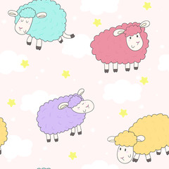 Cute seamless pattern with funny sheep. vector illustration
