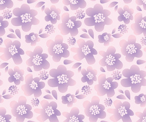 lilac color summer floral vector illustration in retro 60s style. abstract hand drawn flowers seamless pattern for fabric, wrapping paper.