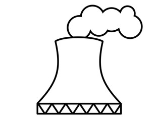 原子力発電所(線画、煙)