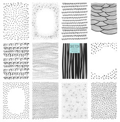 Set of rectangular scribble textures and abstract backgrounds. Vector illustration.