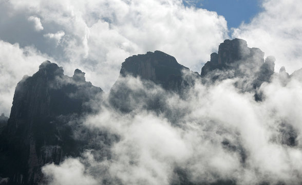 Tepyi covered with clouds in the Canaima national park - Venezuela, South America