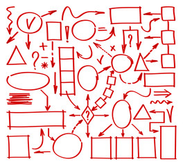 Marker hand drawn chart. Mind map doodle elements. Elements drawn marker for structure and management. Illustration of figures painted marker - 138329450