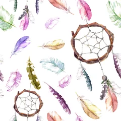 Wall murals Dream catcher Feathers, dream catcher. Seamless pattern for fashion design. Watercolor
