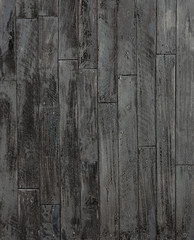 Painted wall paneling in black color,restoration of old wooden planks.Fresh black paint.Vintage hardened surface of hardwood