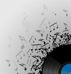 Illustration of vinyl record with music notes with space for text. Vector element for presentations, covers and your creativity