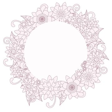 Floral hand drawn round pink template stock vector illustration