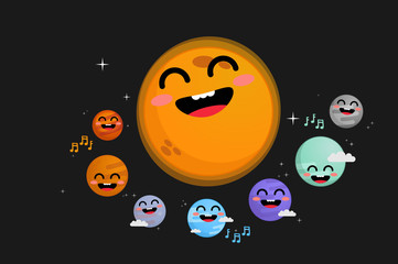 Trappist-1 system cute vector illustration