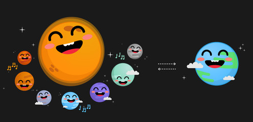 Fototapeta premium Trappist-1 system cute vector illustration