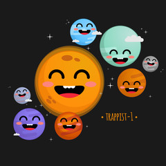 Trappist-1 system cute vector illustration