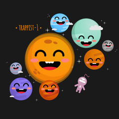 Trappist-1 system cute vector illustration