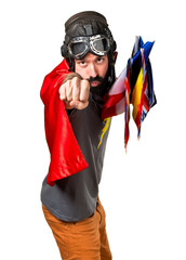 Superhero with a lot of flags