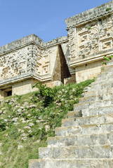 stairs and angular arch in the palace of the governor in the Mayan archaeological Uxmal enclosure...