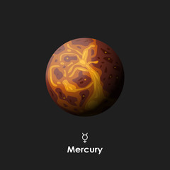 Vector Mercury on dark background with symbol