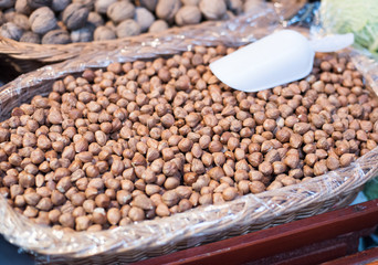 Hazelnuts are sold on the market.