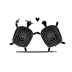 Fototapeta premium Funny turtle couple, sketch for your design